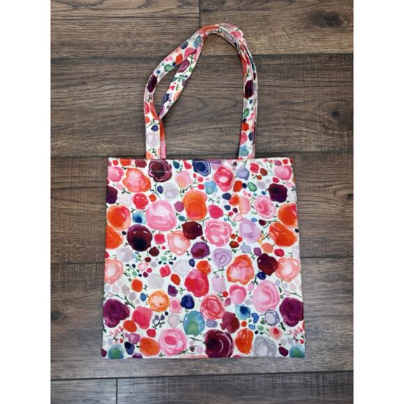 Kate Spade Canvas Tote Bag Floral Pink Vibrant Colors Interior Pocket - Picture 1 of 6